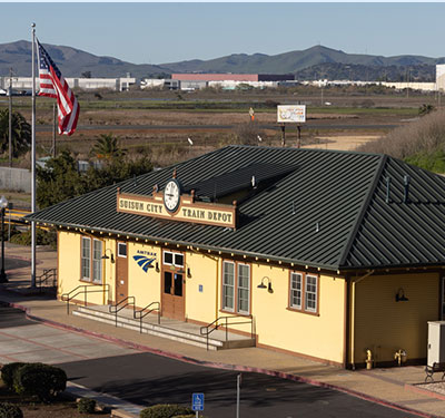 Image of the Suisin-Fairfield Amtrak Station entrance.