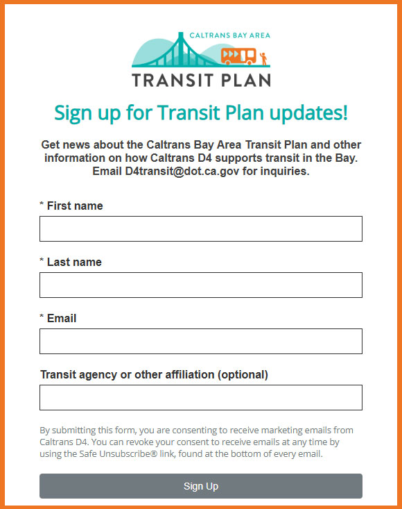 Caltrans District 4 Transit Plan Constant Contact Sign Up Form Thumbnail
