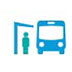 Icon of person standing next to bus at bus stop.