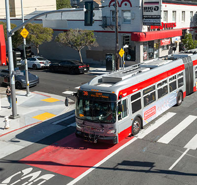 Bus in a dedicated transit lane.