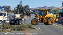 Caltrans uses heavy equipment to perform vegetation management work on westbound Interstate 80 near the Alfred Zampa Bridge on August 22, 2026.