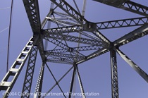 Looking up towards steel trusses on the eastern span of the Carquinez Bridge.
