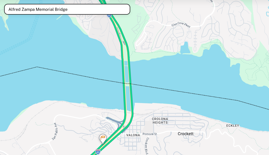 Caltrans Quickmap screenshot of Carquinez Bridge.