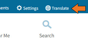 Orange arrow pointed to Caltrans Translate option on webpage.