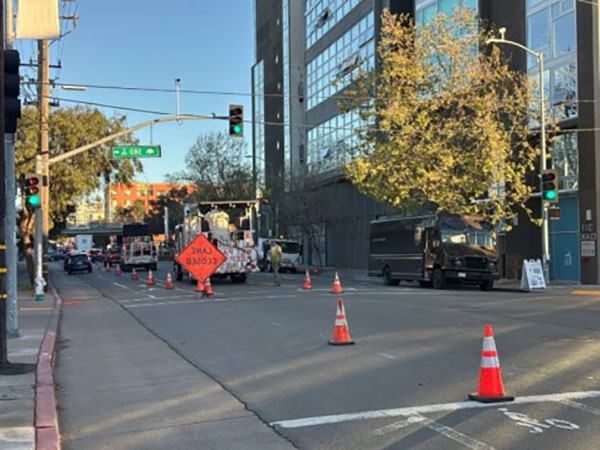 Caltrans has begun work on the Oakland Alameda Access project on the Eastside (or right side) of Oak Street between 3rd street and 9th street.