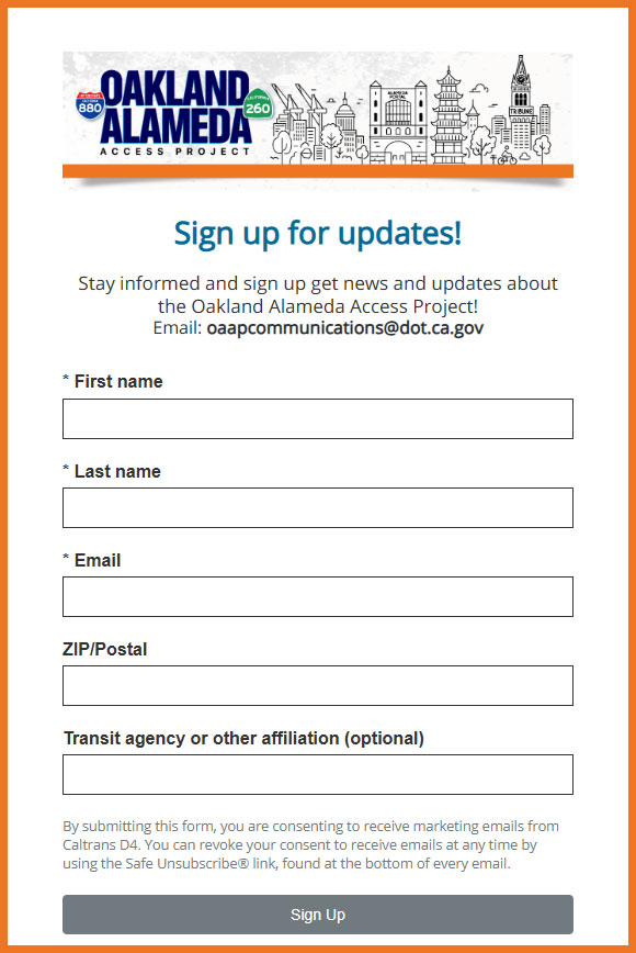 Oakland Alameda Access Project Constant Contact Form.