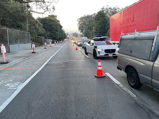 Cars on 19th Avenue traffic as Caltrans continues the19th Avenue Paving and Rehabilitation project.