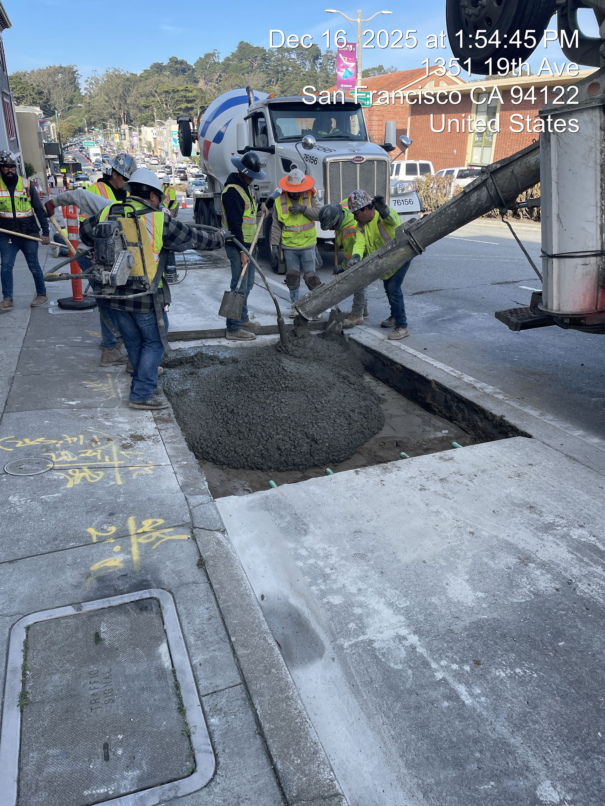 Caltrans pouring concrete as work continues on the19th Avenue Paving and Rehabilitation project.