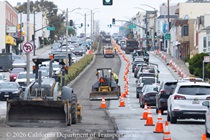 Cars on 19th Avenue (State Route 1) as Caltrans is resurfacing the existing asphalt pavement on Northbound 19th Avenue from Sloat Boulevard to Lincoln Way as work continues on the19th Avenue Paving and Rehabilitation project.