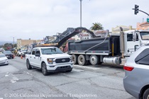 Cars traveling on 19th Avenue (State Route 1) as Caltrans is resurfacing the existing asphalt pavement on Northbound 19th Avenue from Sloat Boulevard to Lincoln Way as work continues on the19th Avenue Paving and Rehabilitation project.