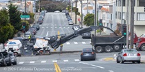 Cars at an intersection on 19th Avenue (State Route 1) as Caltrans is resurfacing the existing asphalt pavement on Northbound 19th Avenue from Sloat Boulevard to Lincoln Way as work continues on the19th Avenue Paving and Rehabilitation project.