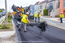 Caltrans using heavy equipment to resurface the existing asphalt pavement on Northbound 19th Avenue from Sloat Boulevard to Lincoln Way as work continues on the 19th Avenue Paving and Rehabilitation project.