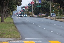 Cars traveling on 19th Avenue (State Route 1) as Caltrans is resurfacing the existing asphalt pavement on Northbound 19th Avenue from Sloat Boulevard to Lincoln Way as work continues on the19th Avenue Paving and Rehabilitation project.