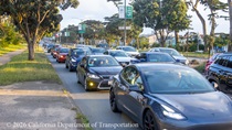 Cars traveling on 19th Avenue (State Route 1) as Caltrans is resurfacing the existing asphalt pavement on Northbound 19th Avenue from Sloat Boulevard to Lincoln Way as work continues on the19th Avenue Paving and Rehabilitation project.
