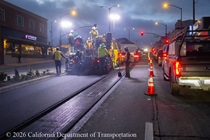 Caltrans using heavy equipment to resurface the existing asphalt pavement on Northbound 19th Avenue from Sloat Boulevard to Lincoln Way as work continues on the 19th Avenue Paving and Rehabilitation project.