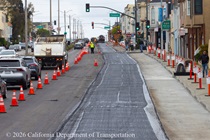 Cars traveling on new asphalt on Northbound 19th Avenue from Sloat Boulevard to Lincoln Way as work continues on the 19th Avenue Paving and Rehabilitation project.