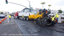 Caltrans using heavy equipment to resurface the existing asphalt pavement on Northbound 19th Avenue from Sloat Boulevard to Lincoln Way as work continues on the 19th Avenue Paving and Rehabilitation project.