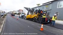 Caltrans using heavy equipment to resurface the existing asphalt pavement on Northbound 19th Avenue from Sloat Boulevard to Lincoln Way as work continues on the 19th Avenue Paving and Rehabilitation project.