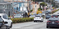 Cars traveling on newly paved asphalt on 19th Avenue (State Route 1) as Caltrans is resurfacing the existing asphalt pavement on Northbound 19th Avenue from Sloat Boulevard to Lincoln Way as work continues on the 19th Avenue Paving and Rehabilitation project.
