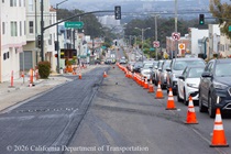 Cars traveling on newly paved asphalt on 19th Avenue (State Route 1) as Caltrans is resurfacing the existing asphalt pavement on Northbound 19th Avenue from Sloat Boulevard to Lincoln Way as work continues on the 19th Avenue Paving and Rehabilitation project.
