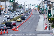 Cars traveling on newly resurfaced asphalt roadway on 19th Avenue (State Route 1) as Caltrans is finishing up resurfacing and striping the new asphalt pavement on Northbound 19th Avenue from Sloat Boulevard to Lincoln Way as work continues on the 19th Avenue Paving and Rehabilitation project.