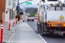 Caltrans is finishing up resurfacing and now striping the new asphalt pavement on Northbound 19th Avenue from Sloat Boulevard to Lincoln Way as work continues on the 19th Avenue Paving and Rehabilitation project.
