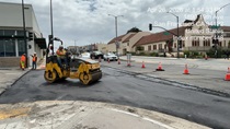 Caltrans using heavy equipment to resurface the existing asphalt pavement on Northbound 19th Avenue from Sloat Boulevard to Lincoln Way as work continues on the 19th Avenue Paving and Rehabilitation project.