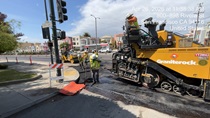 Caltrans workers using heavy equipment to resurface of SR-1 to replace the existing asphalt pavement on Northbound 19th Avenue from Sloat Boulevard to Lincoln Way as work continues on the 19th Avenue Paving and Rehabilitation project.