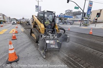 Caltrans using heavy equipment to prepare and resurface the existing asphalt pavement on Southbound 19th Avenue from Lincoln Way to Sloat Boulevard as work continues on the second of three weekend closures for 19th Avenue (State Route 1) Rehabilitation Project in City of San Francisco.