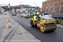 Caltrans using heavy equipment to prepare and resurface the existing asphalt pavement on Southbound 19th Avenue from Lincoln Way to Sloat Boulevard as work continues on the second of three weekend closures for 19th Avenue (State Route 1) Rehabilitation Project in City of San Francisco.