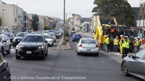 Cars traveling on 19th Avenue (State Route 1) as Caltrans resurfaces the roadway on Southbound 19th Avenue on May 9, 2026, as part of the 19th Avenue Paving and Rehabilitation Project.