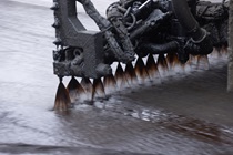A treatment is sprayed on the roadway before asphalt is replaced on southbound 19th Avenue (State Route 1) on May 10, 2026.