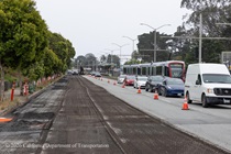 Cars traveling on 19th Avenue (State Route 1) as Caltrans is resurfacing the existing asphalt pavement on Southbound/Northbound 19th Avenue from Sloat Boulevard to Holloway Avenue as work continues on the third of three weekend closures for the 19th Avenue Rehabilitation Project.