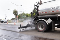 Caltrans using heavy equipment to prepare and resurface the existing asphalt pavement on Southbound/Northbound 19th Avenue from Sloat Boulevard to Holloway Avenue as work continues on the third of three weekend closures for the 19th Avenue Rehabilitation Project.