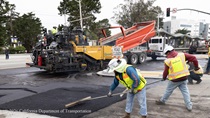 Caltrans workers prepping the surface of the asphalt on Southbound/Northbound 19th Avenue from Sloat Boulevard to Holloway Avenue as work continues on the third of three weekend closures for the 19th Avenue Rehabilitation Project.