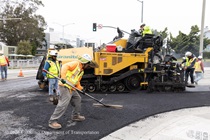 Caltrans workers prepping the surface of the asphalt on Southbound/Northbound 19th Avenue from Sloat Boulevard to Holloway Avenue as work continues on the third of three weekend closures for the 19th Avenue Rehabilitation Project.