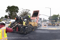 Caltrans using heavy equipment to resurface the existing asphalt pavement on Southbound/Northbound 19th Avenue from Sloat Boulevard to Holloway Avenue as work continues on the third of three weekend closures for the 19th Avenue Rehabilitation Project.