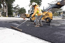Caltrans worker prepping the surface of the asphalt on Southbound/Northbound 19th Avenue from Sloat Boulevard to Holloway Avenue as work continues on the third of three weekend closures for the 19th Avenue Rehabilitation Project.