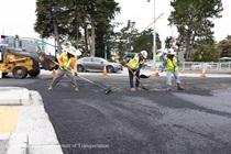 Caltrans worker prepping the surface of the asphalt on Southbound/Northbound 19th Avenue from Sloat Boulevard to Holloway Avenue as work continues on the third of three weekend closures for the 19th Avenue Rehabilitation Project.