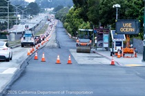 Cars traveling on 19th Avenue (State Route 1) as Caltrans is resurfacing the existing asphalt pavement on Southbound/Northbound 19th Avenue from Sloat Boulevard to Holloway Avenue as work continues on the third of three weekend closures for the 19th Avenue Rehabilitation Project.