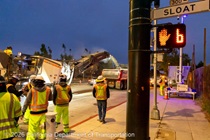  Caltrans workers using heavy equipment to prepare the resurface of SR-1 to replace the existing asphalt pavement on Southbound/Northbound 19th Avenue from Sloat Boulevard to Holloway Avenue as work continues on the third of three weekend closures for the 19th Avenue Rehabilitation Project.