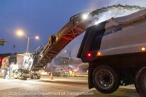 Caltrans using heavy equipment to prepare and resurface the existing asphalt pavement on Southbound/Northbound 19th Avenue from Sloat Boulevard to Holloway Avenue as work continues on the third of three weekend closures for the 19th Avenue Rehabilitation Project.