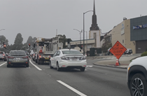 Cars traveling on 19th Avenue (State Route 1) as Caltrans is resurfacing the existing asphalt pavement on Southbound/Northbound 19th Avenue from Sloat Boulevard to Holloway Avenue as work continues on the third of three weekend closures for the 19th Avenue Rehabilitation Project.