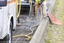 Caltrans worker prepping the surface of the asphalt on Southbound/Northbound 19th Avenue from Sloat Boulevard to Holloway Avenue as work continues on the third of three weekend closures for the 19th Avenue Rehabilitation Project.