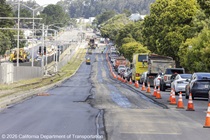 Cars traveling on 19th Avenue (State Route 1) as Caltrans is using heavy equipment to resurface the existing asphalt pavement on Southbound/Northbound 19th Avenue from Sloat Boulevard to Holloway Avenue as work continues on the third of three weekend closures for the 19th Avenue Rehabilitation Project.