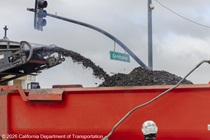 Caltrans crew using heavy equipment to prepare and resurface the existing asphalt pavement on Southbound/Northbound 19th Avenue from Sloat Boulevard to Holloway Avenue as work continues on the third of three weekend closures for the 19th Avenue Rehabilitation Project.
