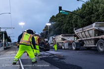 Caltrans crews prepping the surface of the asphalt on Southbound/Northbound 19th Avenue from Sloat Boulevard to Holloway Avenue as work continues on the third of three weekend closures for the 19th Avenue Rehabilitation Project.