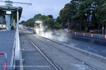 Caltrans using heavy equipment to prepare and resurface the existing asphalt pavement on Southbound/Northbound 19th Avenue from Sloat Boulevard to Holloway Avenue as work continues on the third of three weekend closures for the 19th Avenue Rehabilitation Project.