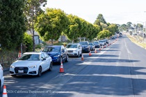 Cars traveling on newly resurfaced asphalt on 19th Avenue (State Route 1) as Caltrans continues resurfacing the existing asphalt pavement on Southbound/Northbound 19th Avenue from Sloat Boulevard to Holloway Avenue as work continues on the third of three weekend closures for the 19th Avenue Rehabilitation Project.