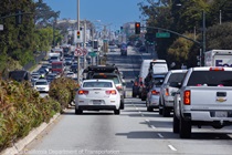 Cars traveling along State Route 1, also known as 19th Avenue in San Francisco, where rehabilitation of the entire length of pavement along 19th avenue from Golden Gate Park to SFSU, and upgrade facilities to ADA standards will take p
